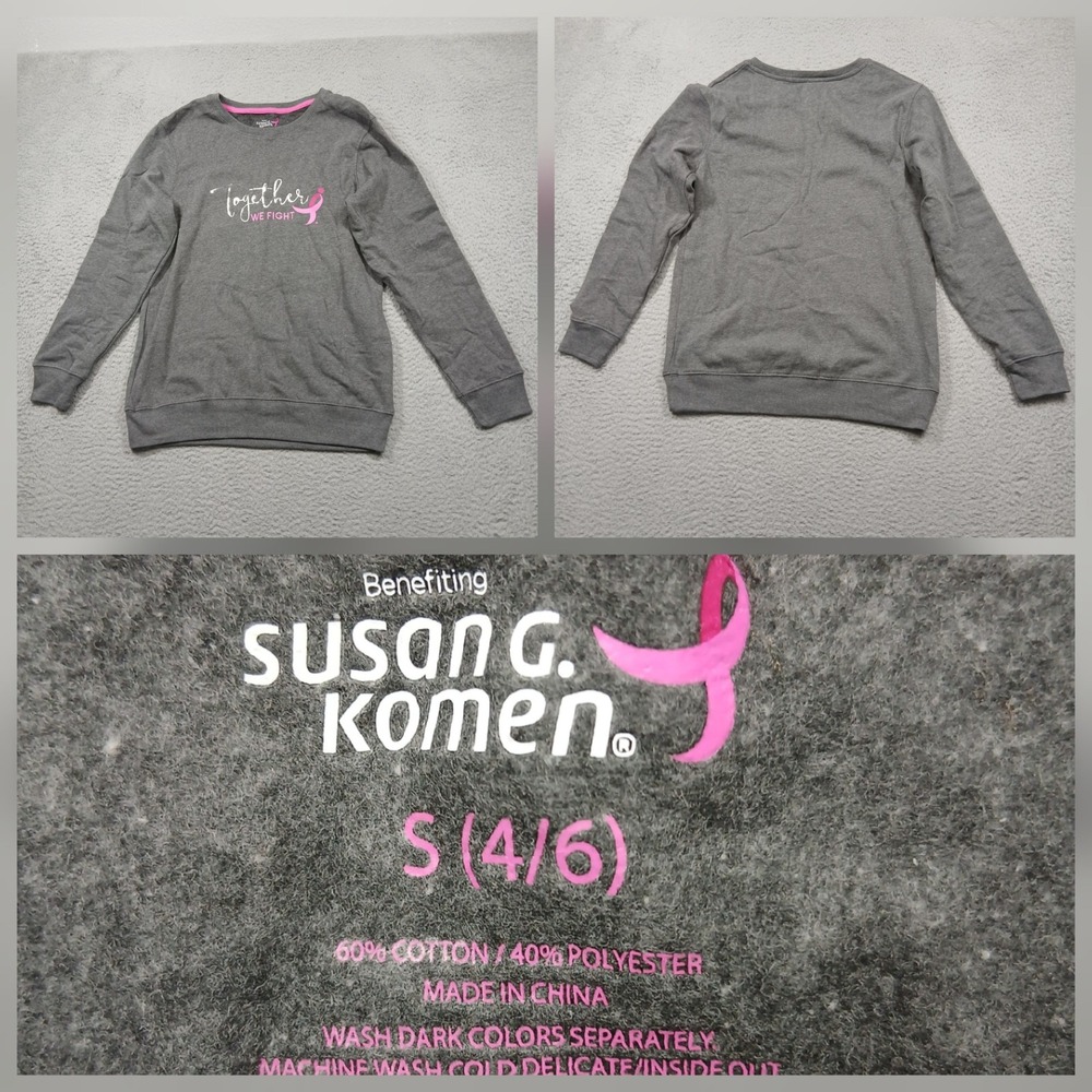 Susan G. Komen Sweatshirt Women's Small Gray Pink Ribbon Together‎ We Fight
